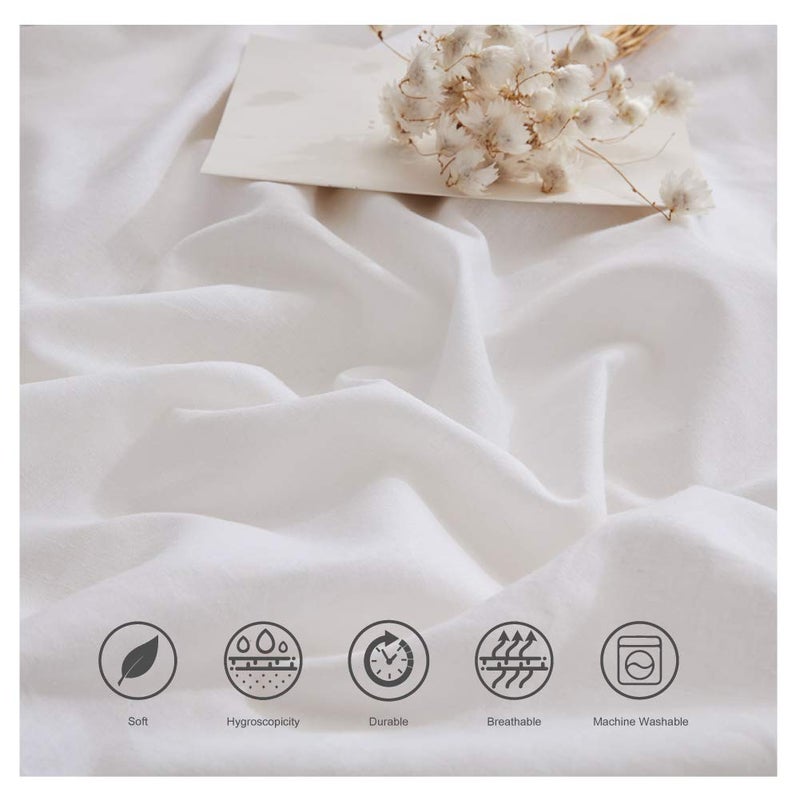 BISELINA Linen Sheet French Flax Flat Sheet Only 55% Euro Linen 45% Cotton Basic Style Solid Color Soft Breathable Farmhouse Top Sheet 1-Piece (King, White) - Image 3